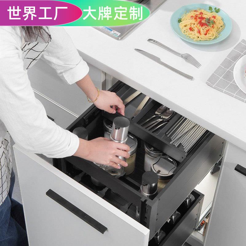 【】意铂尼厨房调味篮铝合金抽中抽抽屉式地柜内置双层阻工艺拉篮