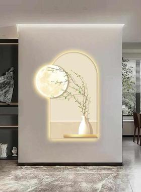 现代简约入户玄关装饰画月上柳梢发光画走廊过道尽头挂画高档灯画