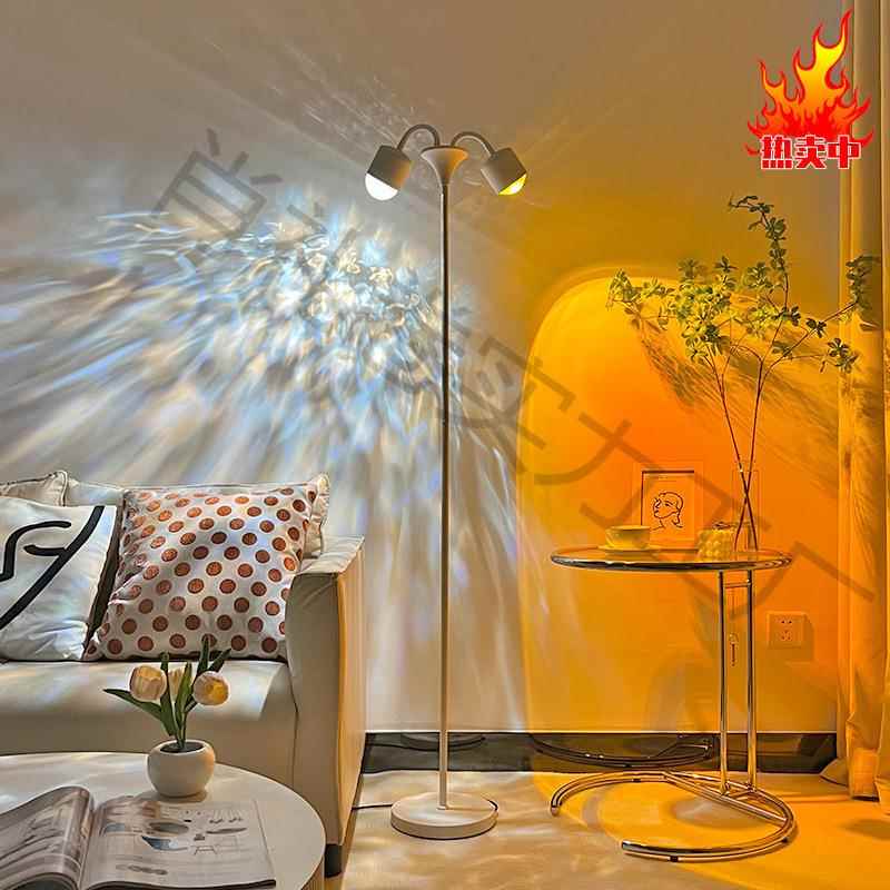 网红落日直播间背景高级夕阳灯日落灯双头氛围灯客厅落地水波纹铁