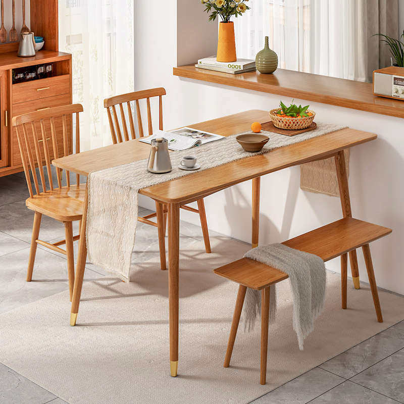 实木餐桌长方形家用小户型日式原木风餐桌椅子组合家庭客厅方桌