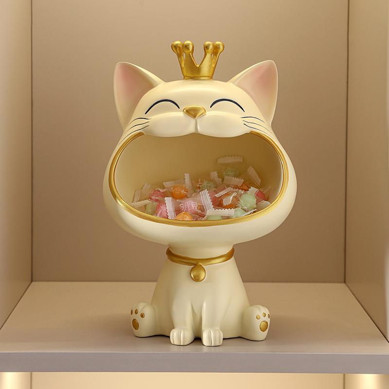 轻奢招财猫家用旺宅客厅摆件入门鞋钥匙收纳皇大嘴玄猫冠装饰8107