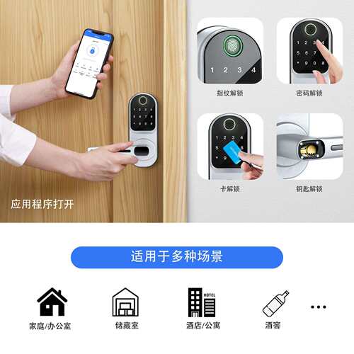 跨境美式指纹密码房门锁 免开孔替换小锁刷卡 通通智能锁