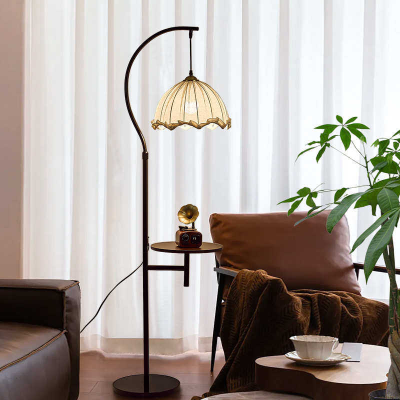 中古风落地灯氛围置物架客厅沙发旁装饰卧室床头一体台灯书房新款
