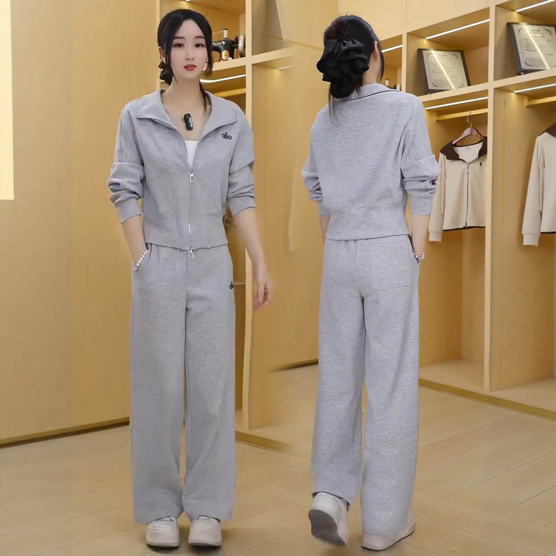 时尚休闲套装女2026春秋新款短款卫衣外套阔腿裤运动服显瘦两件套