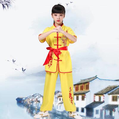 正品六中一儿武术练功表演服国风童男女短袖刺绣练龙武馆训比赛演