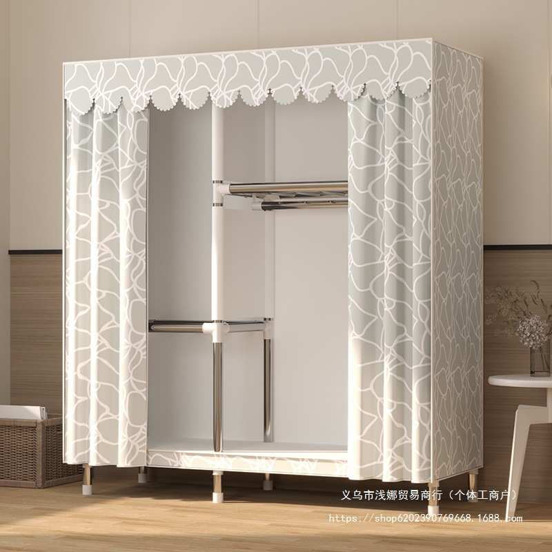 简易衣柜家用卧室出租房用收纳柜子组装全钢架结实耐用布衣柜衣橱
