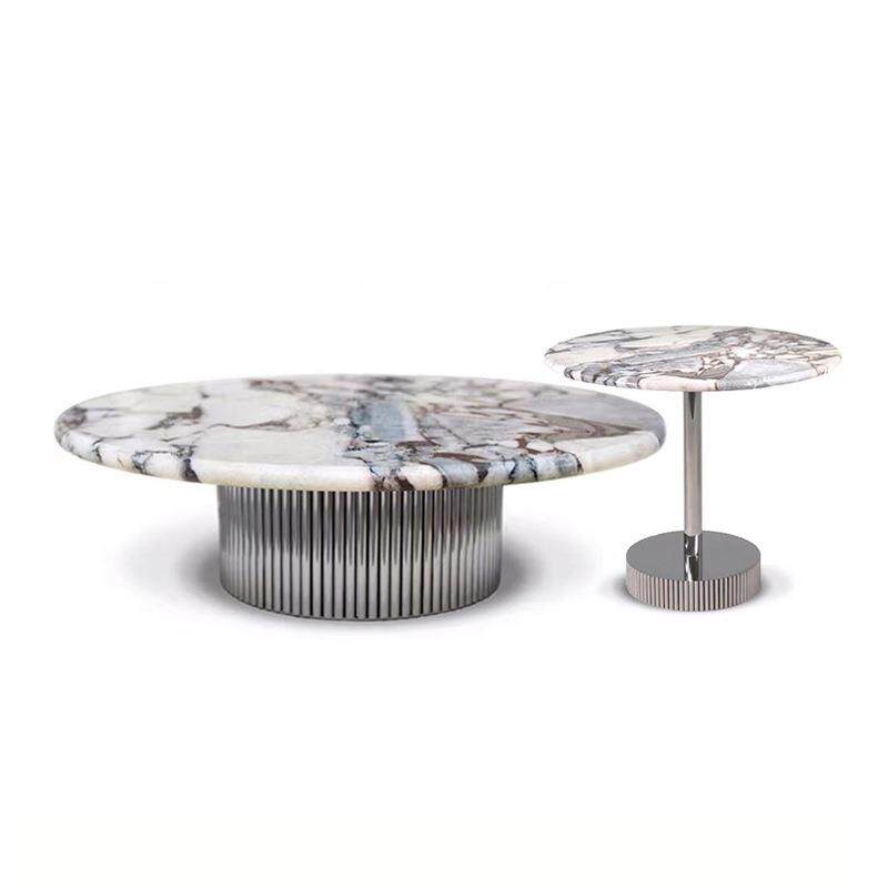 天然大理石茶几圆形客厅家用奢石极简彩晶石设计师超晶石捷克茶几