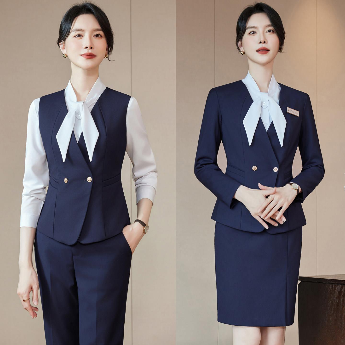 职业女套装西装马甲气质接待前台珠宝酒店餐厅美容院师工作服高端