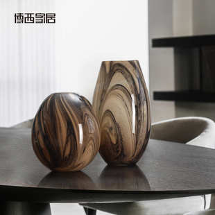 饰品 博西家居 新中式 大肚玻璃花瓶摆件 设计师复古花纹花器软装