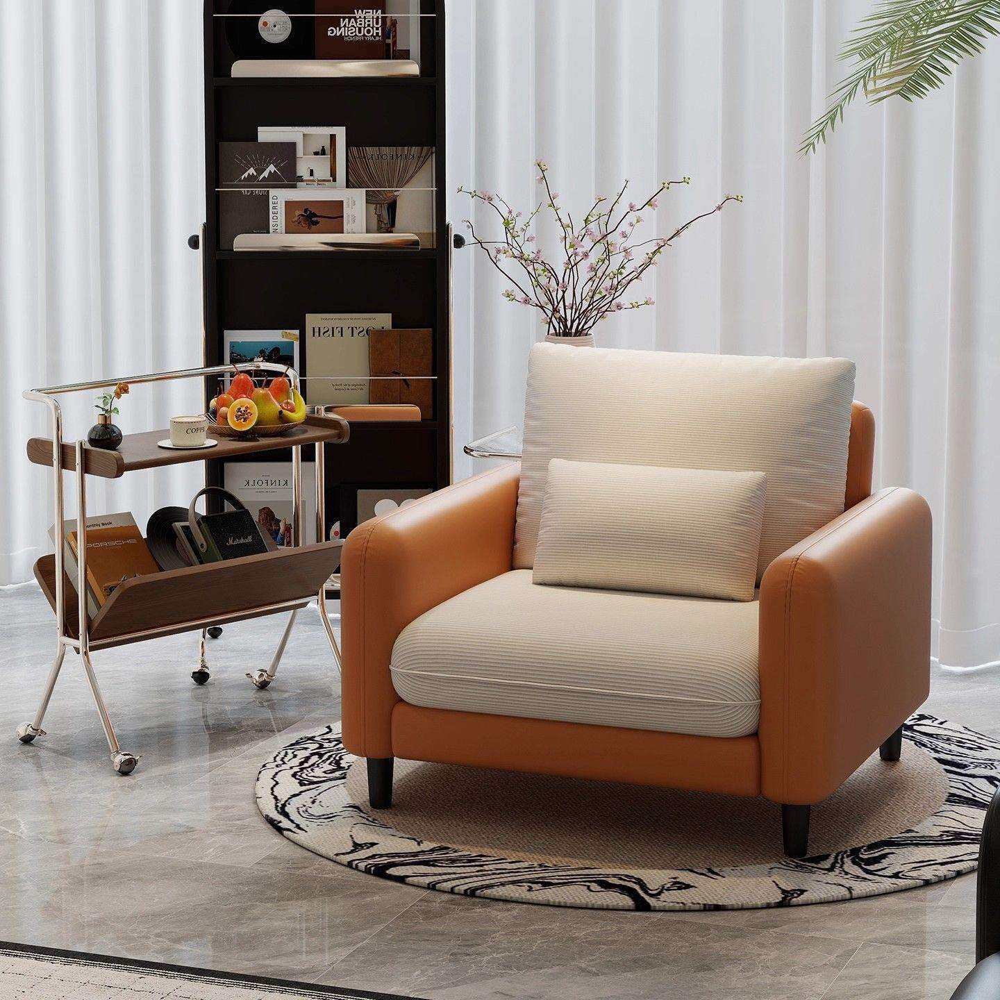 复古皮艺单人沙发椅小户型单椅客厅阳台休闲椅接待休息区靠背座椅