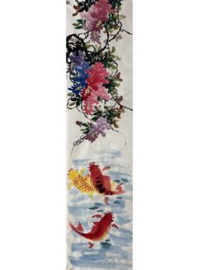 墨香村条饰装饰国画花鸟画纯手绘四尺对开紫藤兰花MA5020101-21