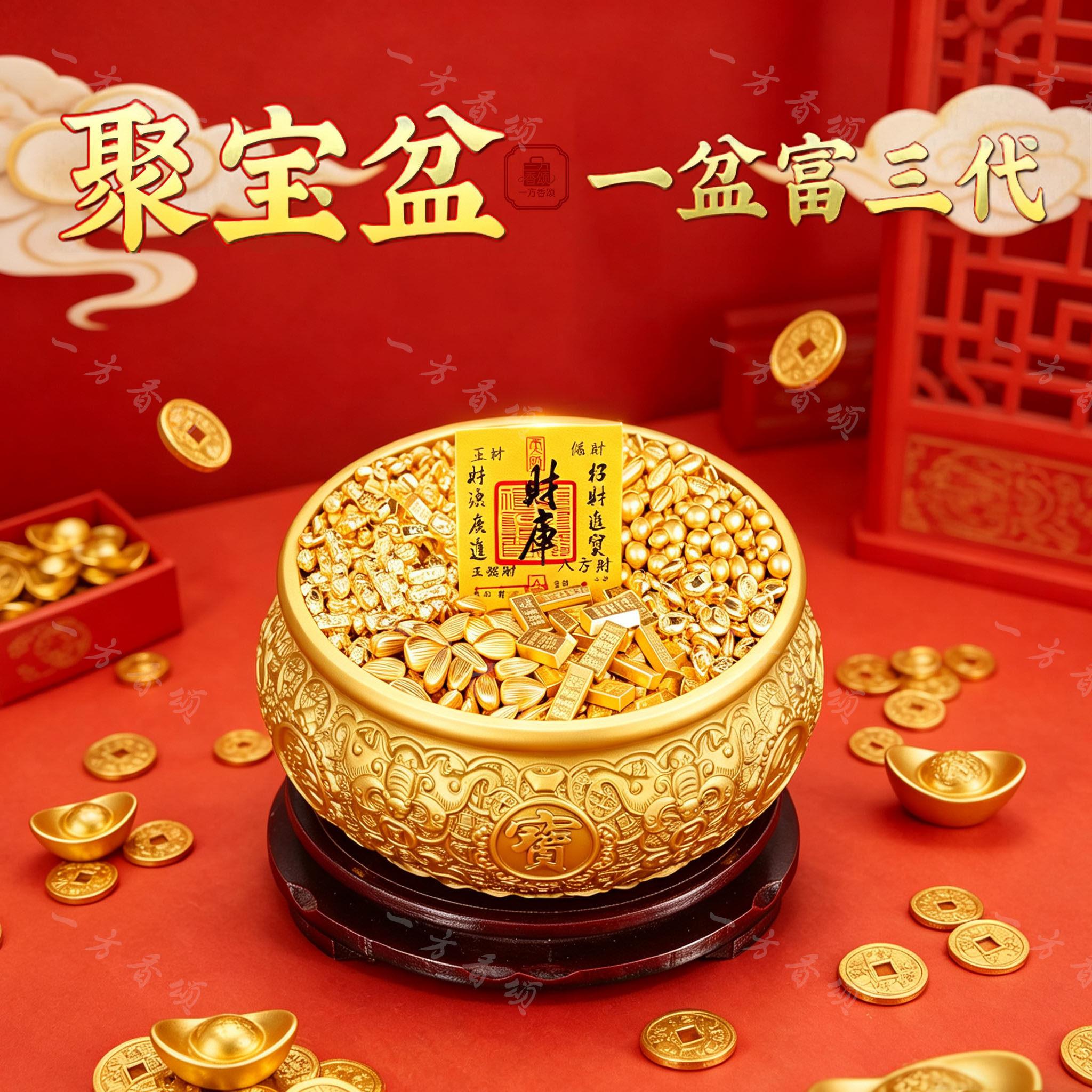 2026新款黄铜聚宝盆摆件客厅中式复古招财装饰品开业门店招财摆件