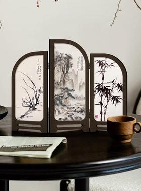 新中式小屏风桌面摆件古风茶几书桌家居好物书房装饰品摆画