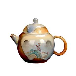 柴烧手绘山水陶瓷泡茶壶茶水分离功夫茶具家用过滤大肚壶茶杯单壶