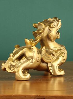 直销新款黄铜财福貔貅一对站貔貅摆件家居工艺品铜貔貅办公室店铺
