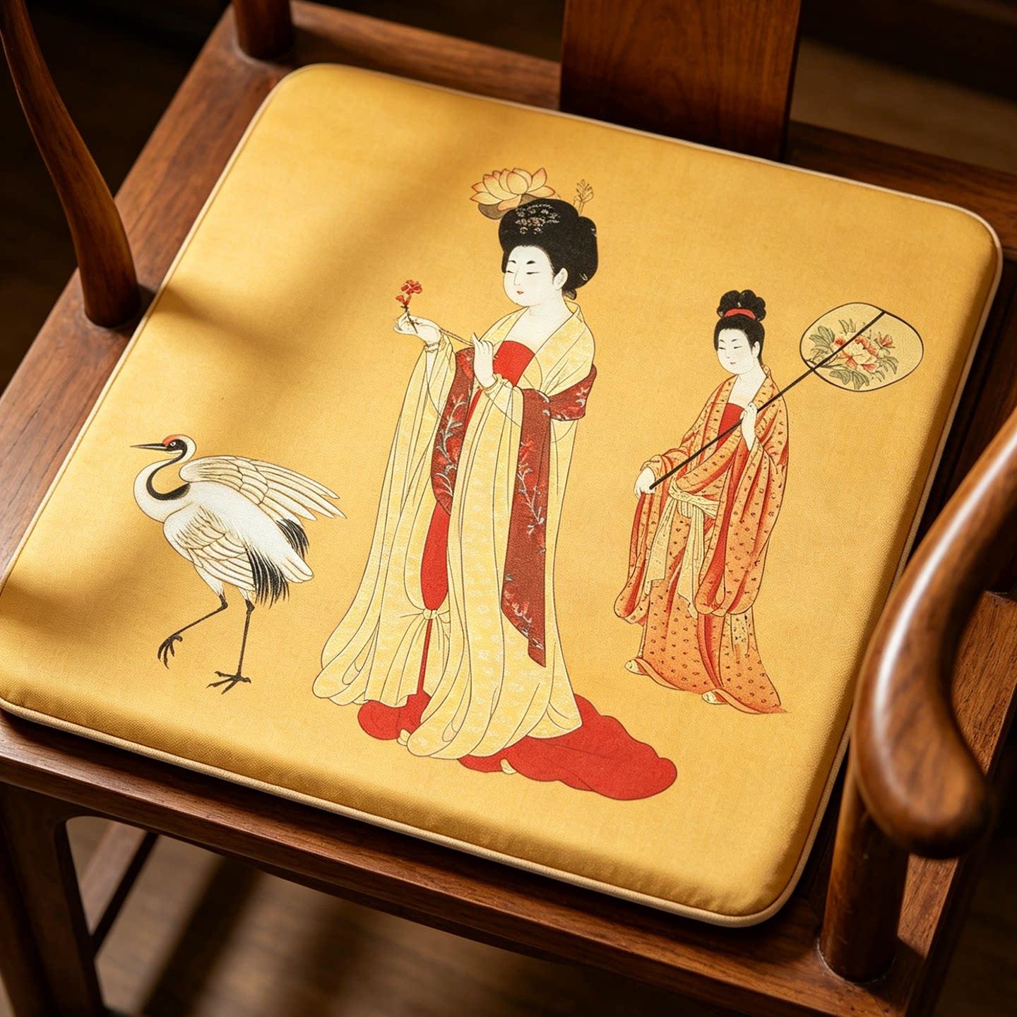 椅垫地上中式中国风经典名画仕女画红木椅子圈椅餐椅坐垫海绵垫子