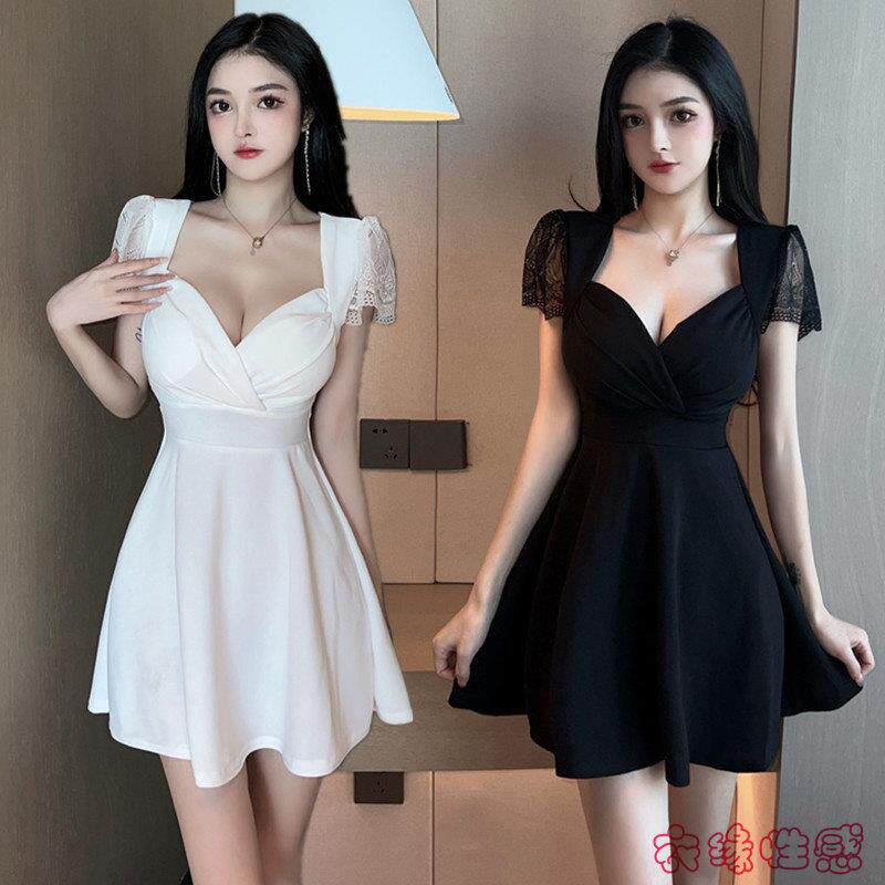 夜场女装性感洋装夏气质深领低胸收腰显瘦字裙足浴技师工作服