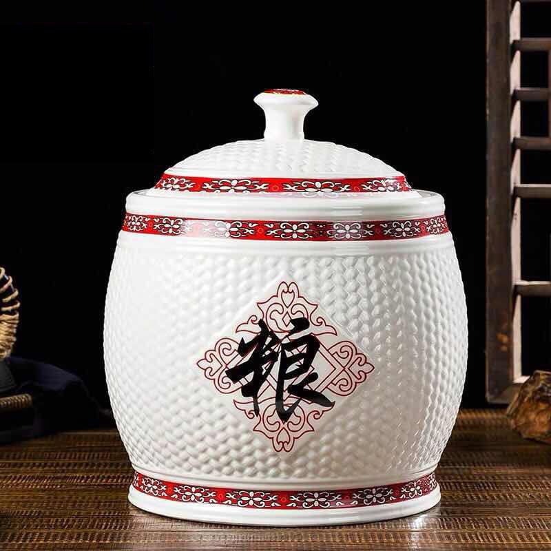 景德镇陶瓷米缸米桶器皿5L/10/20/25/30斤储物罐带盖箱防潮虫家用