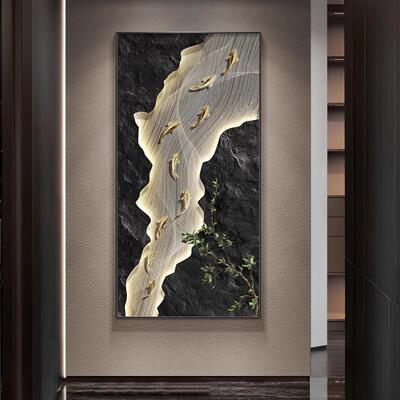 九鱼图玄关饰装画新中式意好TW-20402客厅入户门挂画寓廊过道壁画