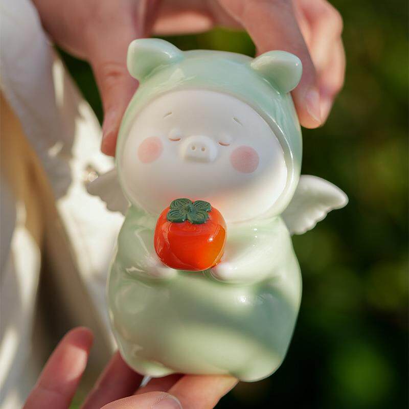 诸事大吉茶宠摆件精品可爱小柿子小猪家居装饰工艺品茶具茶桌茶玩