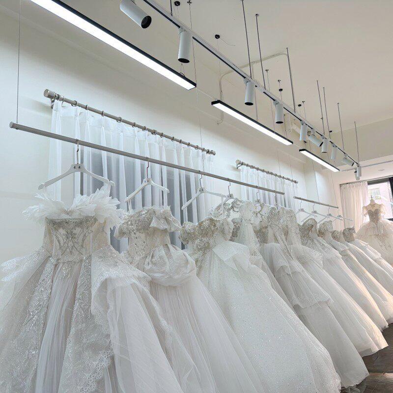不锈钢拉丝银橱窗展示架女装店钢丝绳吊架婚纱店礼服悬吊式天花板