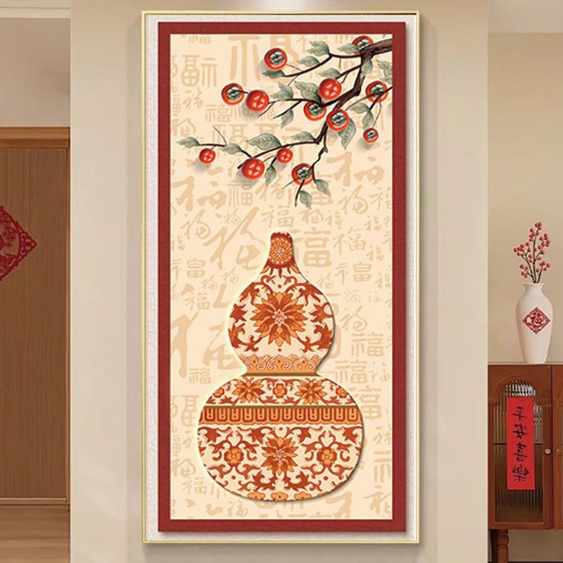 百福图玄关画福字装饰画字画红色葫芦新年喜庆挂画办公室墙壁画