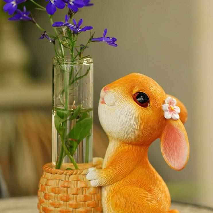 可爱兔子玻璃试管水培花瓶干花装饰花器办公室客厅书桌面花插摆件