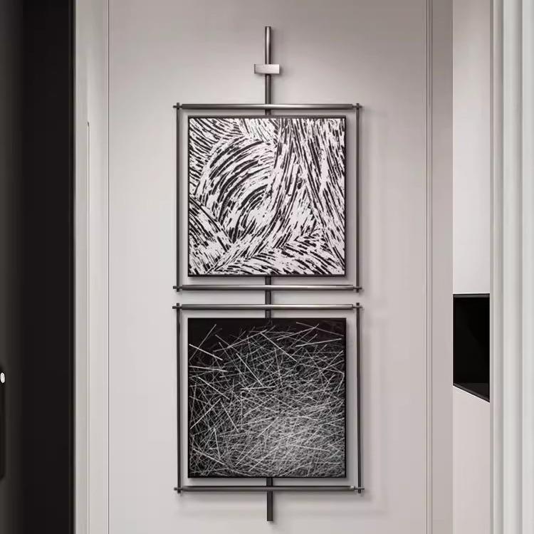 现代轻奢玄关画铁艺立体书房工作室挂画高端沙发客厅不锈钢装饰画