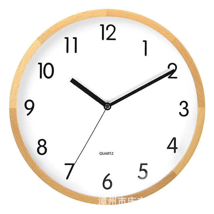 厂家直销新款木纹挂钟榉木时尚创意静音实木钟客厅卧室圆壁钟