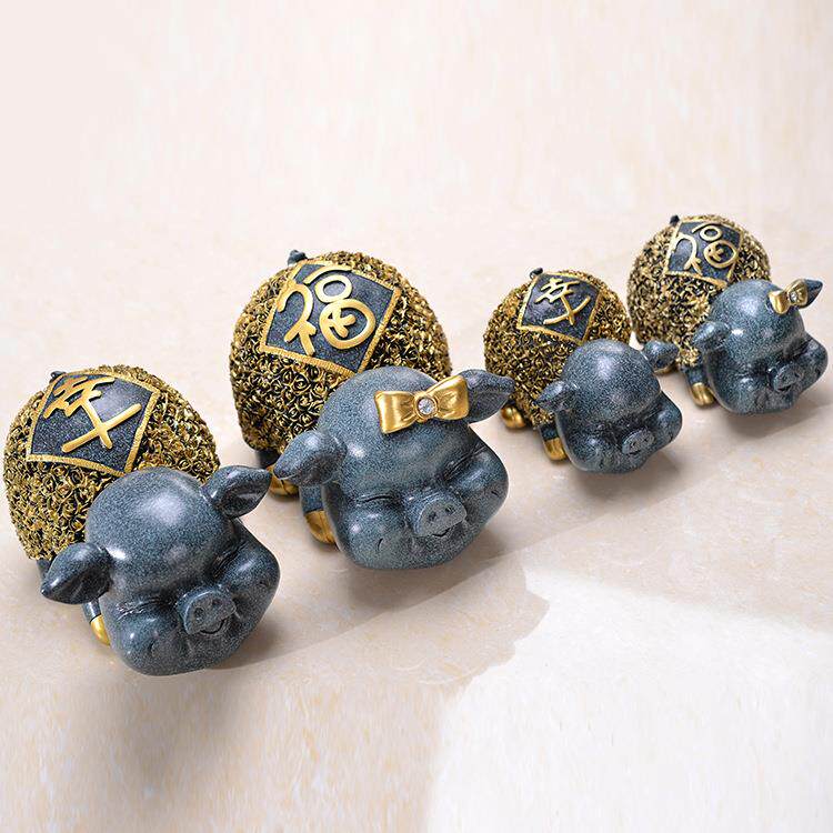 树脂工艺品欧式蓝色大号幸福猪摆件 创意客厅电视柜家居装饰品