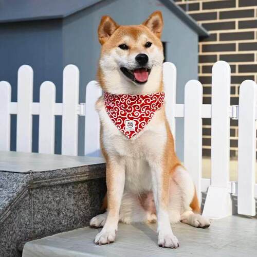 日系唐草纹柴犬三角巾口水巾猫狗配饰口水兜围脖围巾领巾项圈颈饰