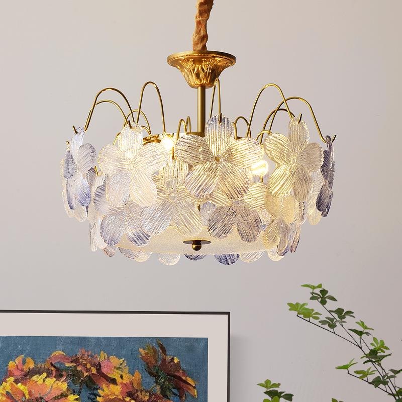 法式浪漫花朵彩色玻璃灯具温馨主卧婚房儿童公主卧室2023新款吊灯