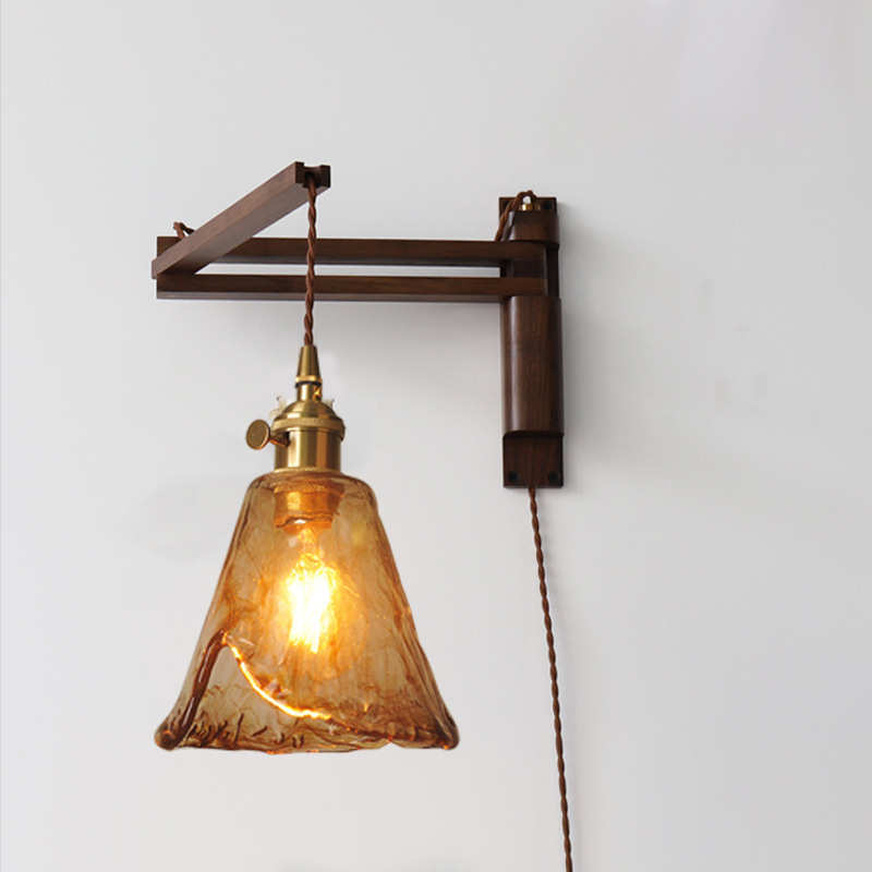 日式复古伸缩折叠壁灯黑胡桃木客厅卧室床头旋转简约文艺壁挂式灯