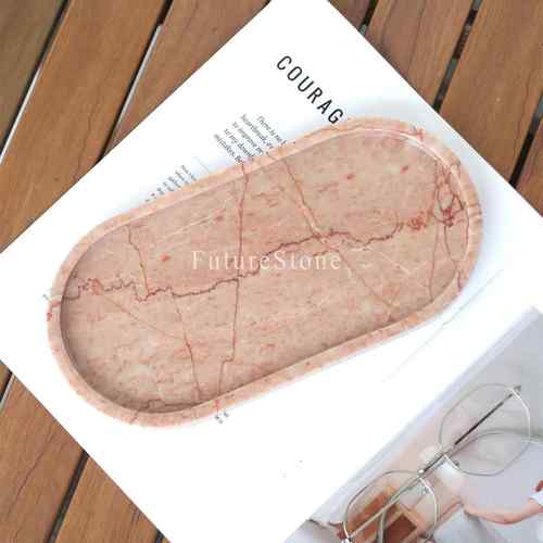 ins风自然四季粉色大理石托盘网红珠宝储物香薰托盘入口装饰高端