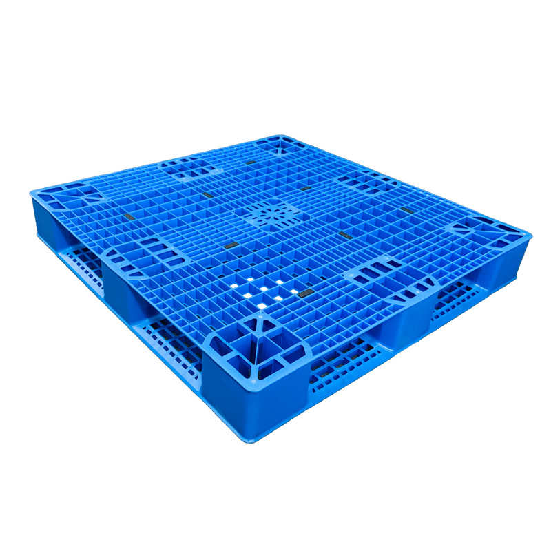 田字网格塑料托盘蓝色1210带挂钩堆码机码垛加钢管仓库叉车卡板