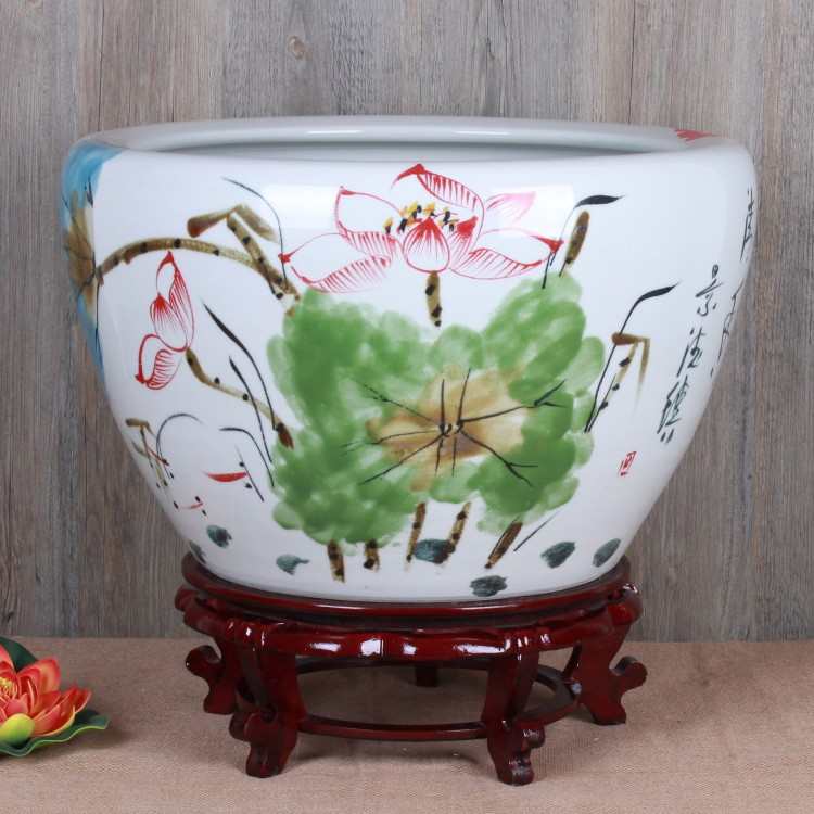 鱼缸金鱼缸荷花釉景德镇窑变手绘花盆睡莲裂纹莲陶瓷缸碗