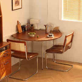 小万/实木折叠圆桌家用可伸缩小户型餐桌北欧复古方圆两用餐桌椅