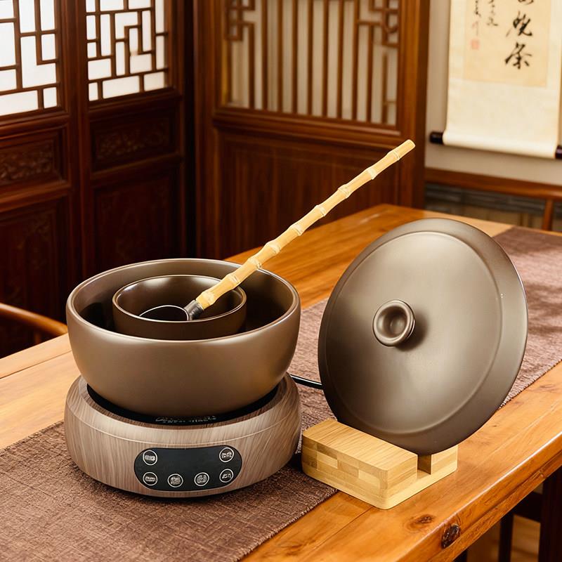 黑晶炉煮茶锅煮茶器粗陶煮茶壶套组黑茶具温茶器家用分茶复古小型