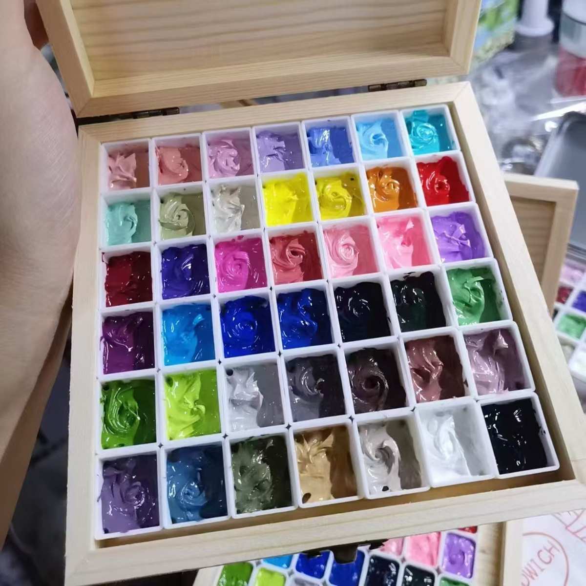 YHH樱禾拍拍胶分60格装木制包装盒美甲包装木盒子42格调色木质盒