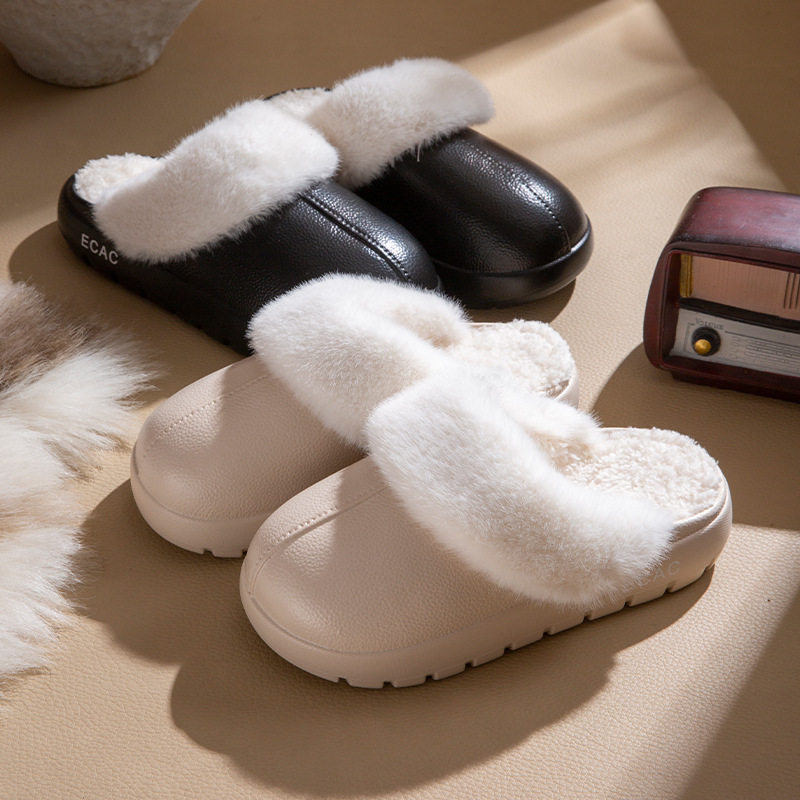 秋冬季新款EV防水保暖棉拖鞋女室内家居防滑厚底外穿加绒棉鞋女