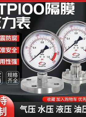 不锈钢隔膜压力表螺纹连接YTP100BFML衬四氟DN25耐震法兰式压力表