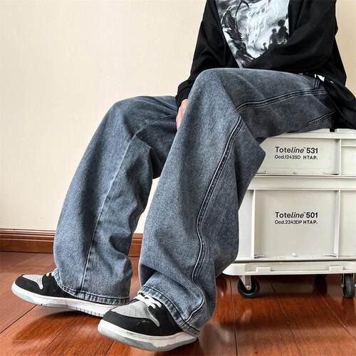 Blue Jeans Men Ankle length Jeans Male Straight Denim Pants