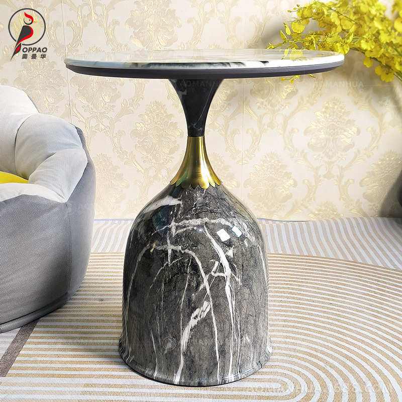 意式极简圆茶几超晶石客厅沙发边几角几床头柜移动小圆桌会所茶台