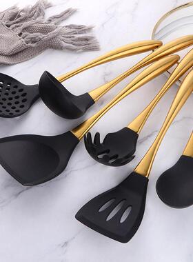厨房不粘锅硅胶炒铲不锈钢厨7件A303家用汤勺煎铲漏勺带具支套架