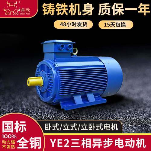 YE2-4极三相异步电动机45W55w75w90w卧式国标电机110w