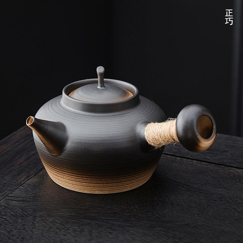 潮汕砂铫壶煮茶壶中式围炉煮茶壶烧水壶茶具电陶炉炭炉用侧把陶壶
