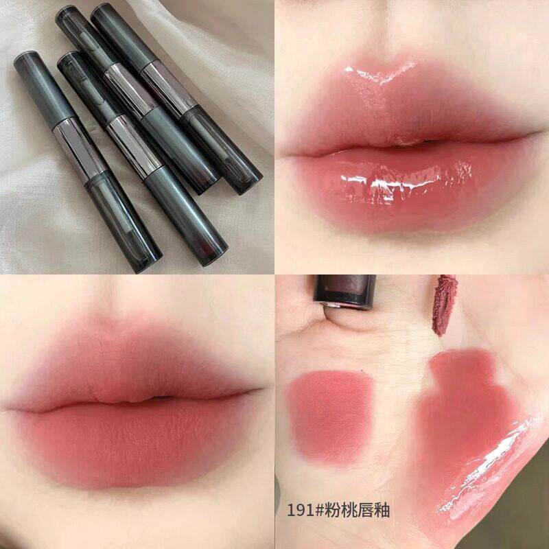 网红推荐哑光镜面双头唇釉不沾杯不掉色水光感玻璃雨衣透明唇蜜女