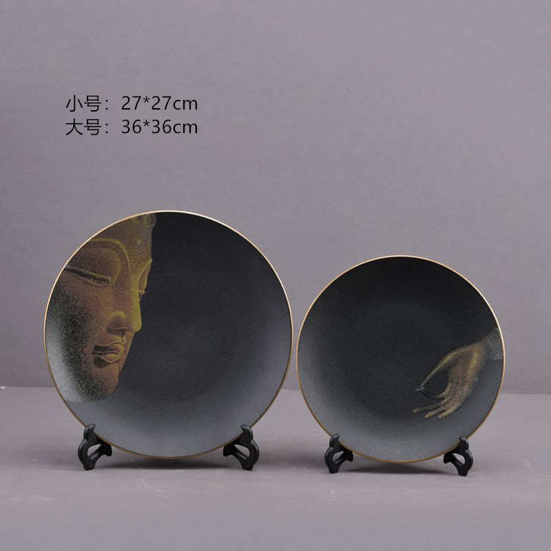 新中式禅意陶瓷看盘摆件立盘创意现代客厅博古架家居玄关软装饰品