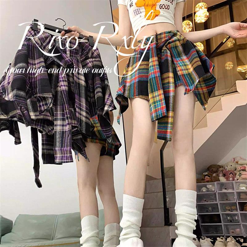 RIXO RXLY不规则格纹半身裙女春夏季小众设计感辣妹高腰显瘦短裙