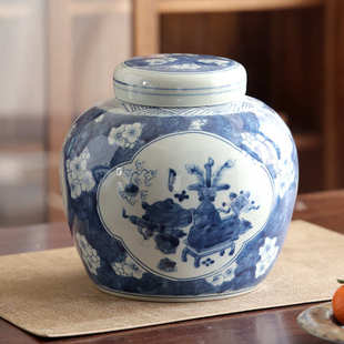 摆件仿古花梅器插花客厅陶瓷罐陶瓷陶中式青花玄关花瓶瓷罐冰装饰